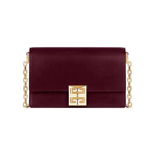 Givenchy/紀梵希 22新款 女式小號牛血紅小牛皮翻蓋金屬磁扣開合鏈式肩帶金色飾面單肩斜挎包BB50HEB15T-642