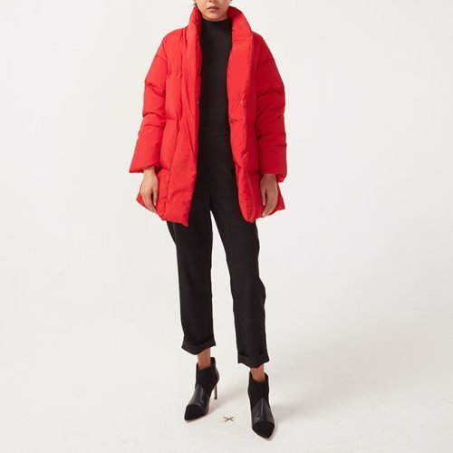 St.John/盛薔立領收腰中長款女士羽絨服H611A11