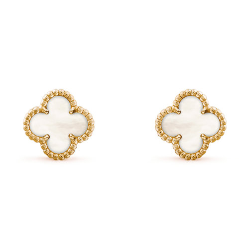 Van Cleef & Arpels/梵克雅寶 經(jīng)典Sweet Alhambra系列 18k金黃金鑲白珍珠母貝四葉草耳釘VCARA44800