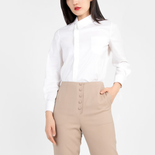 bifubyxingchen/彼伏白色側(cè)門襟棉女士長袖襯衫