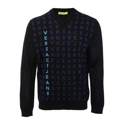  VERSACE JEANS COUTURE 男士黑色粘膠纖維針織衫/毛衣 B5GMA823 6652 899 PLFSX