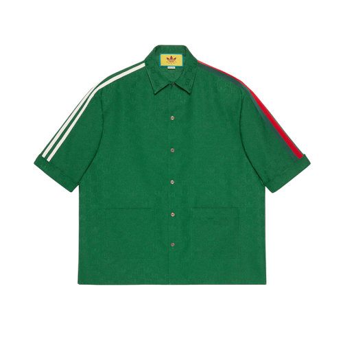 GUCCI/古馳 22年秋冬新款 adidas聯(lián)名系列 男士綠色聚酯纖維老花提花短袖襯衫696654ZAI223105