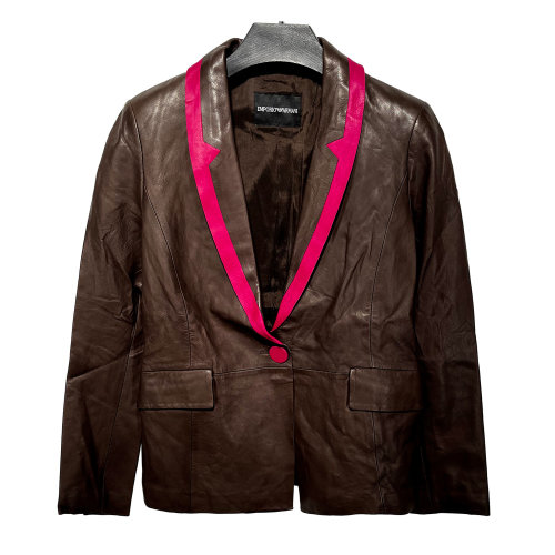 Emporio Armani/安普里奧阿瑪尼 棕色女士皮衣外套（瑕疵折扣）