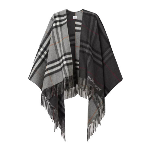 BURBERRY/博柏利 女士灰色羊毛/羊絨格紋提花圖案斗篷80594071