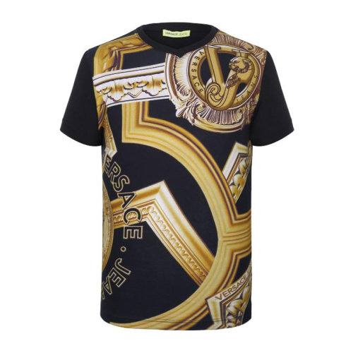 VERSACE JEANS/范思哲牛仔 男士拼色棉質(zhì)經(jīng)典字母徽標印花裝飾圓領短袖上衣T恤 B3GNA764-36069-899