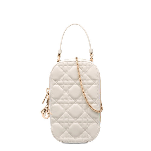 DIOR/迪奧  LADY DIOR系列 女士奶白色羊皮革藤格紋單肩斜挎手提手機包S0872ONMJ_M030