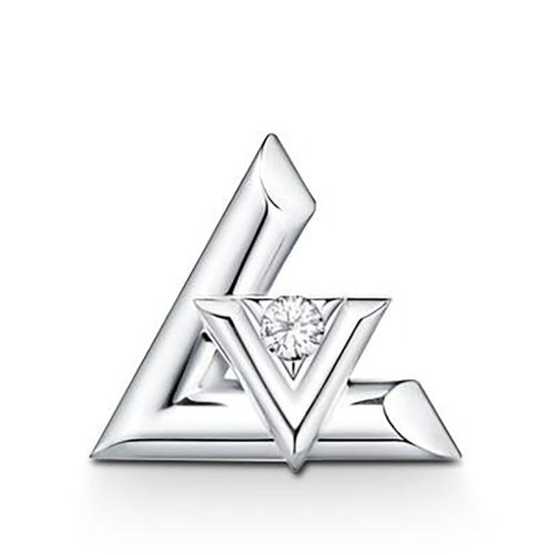Louis Vuitton/路易威登 經(jīng)典款LV VOLT系列 18k金白金徽標(biāo)字母造型鑲嵌鉆石單只耳釘耳環(huán)Q96970