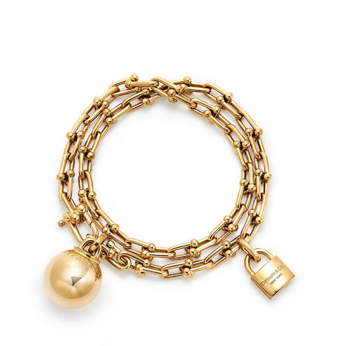 Tiffany & Co./蒂芙尼  Tiffany City HardWear系列18k金黃金雙圈手鏈GRP10212