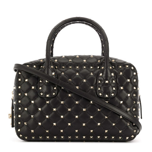 Valentino/華倫天奴 女士黑色鉚釘絎縫Rockstud手提可單肩包 RW0B0E10-NAP-0NO