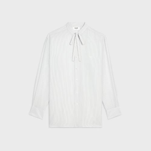  CELINE賽琳思琳 22年秋冬 女士 長袖襯衫 條紋桑蠶絲蝴蝶結(jié)襯衫 2C784109I.01BB