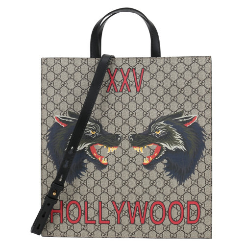 GUCCI/古馳 男包 經(jīng)典雙G狼頭印花 男士米色帆布時尚手提單肩包4509509HVAT8697