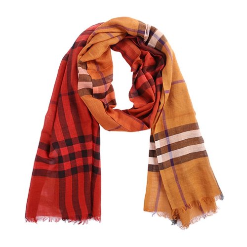 BURBERRY/博柏利 女士橘紅色漸進(jìn)色流蘇格紋羊毛混紡圍巾圍脖 3955294