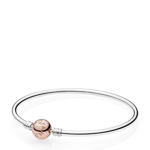 PANDORA/潘多拉 女士銀色玫瑰色ROSE鏈扣925銀手鐲 580713