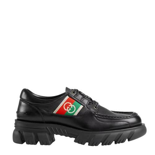 GUCCI/古馳      男士黑色皮革互扣雙G提花條紋樂福鞋663369DTNE01080