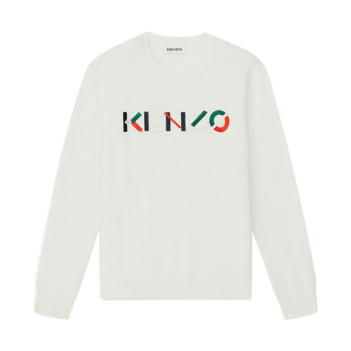 KENZO/高田賢三  凱卓男裝 品牌字母LOGO  男士白色圓領長袖秋冬針織衫 FA65PU5413LA.03