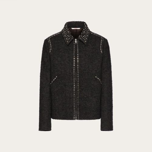  VALENTINO華倫天奴 22年秋冬 男士 夾克 VESTE EN TWEED DE LAINE BRODéE DE CLOUS ROCKSTUD