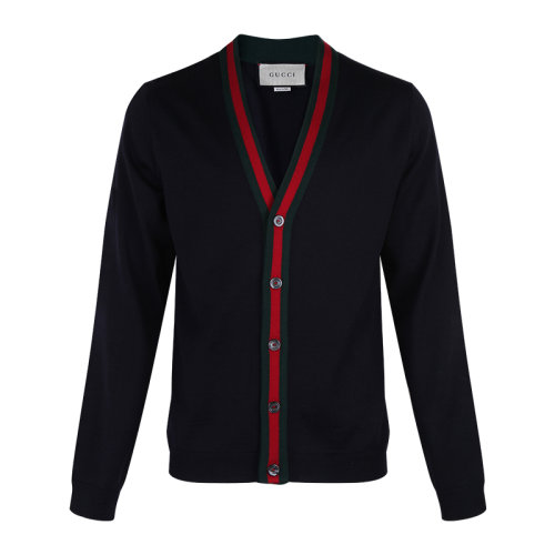 GUCCI/古馳 古琦男裝 紅綠條紋 男士黑色時(shí)尚長(zhǎng)袖V領(lǐng)秋冬針織衫/毛衣 40814613174060