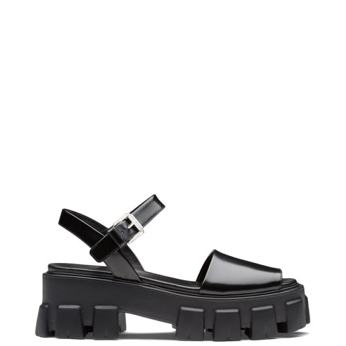 PRADA/普拉達(dá) 22年春夏新款 Monolith系列 女士黑色皮革厚底涼鞋1X526M_055_F0002_F_D055