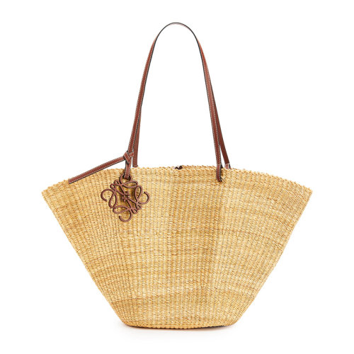 LOEWE/羅意威  Shell Basket系列 女士天然/山核桃象草/小牛皮徽標(biāo)飾物貝殼手提斜挎單肩包0010444743