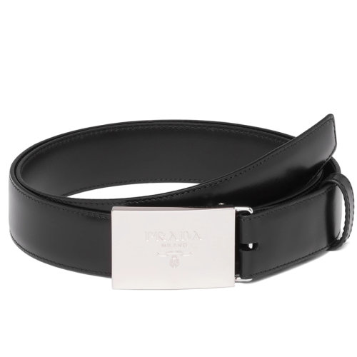 PRADA/普拉達(dá)  男士黑色皮革兩個(gè)可互換的925銀扣腰帶33毫米套件2CC501_2DSO_F0002