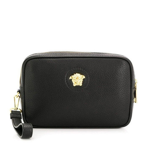 VERSACE/范思哲 男女同款中性黑色小牛皮經(jīng)典美杜莎頭像裝飾拉鏈開合手拿包零錢包手包腕包錢包 DL24197-DGOVV-D41OH