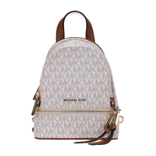 Michael Kors/邁克·科爾斯 RHEA ZIP系列女士拼色PVC配皮MK字母徽標印花圖案小號拉鏈開合雙肩包手提包背包女包 30S7GEZB1V 多色可選