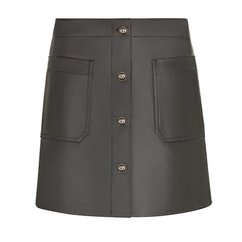 DIOR/迪奧女士黑色小羊皮系扣短裙125J31AL015_X9000