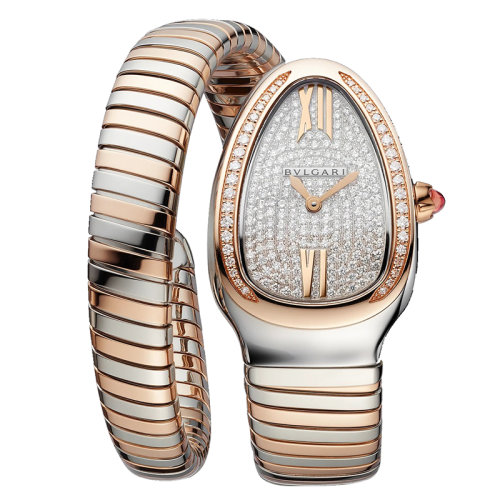 BVLGARI/寶格麗 18K金玫瑰金表圈和不銹鋼螺旋形表鏈 SERPENTI TUBOGAS石英手表 35毫米103150