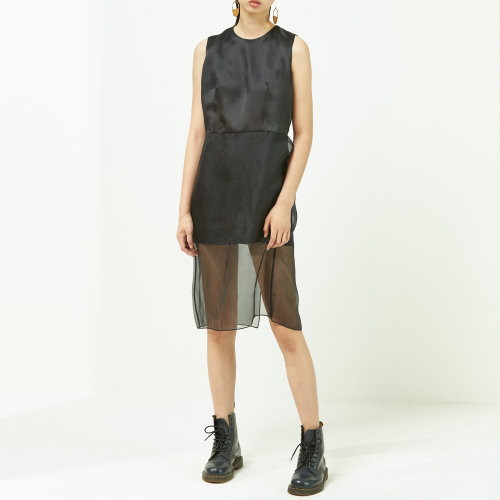 nisiss/怡夕柯根紗半透明層疊裙擺開衩長裙女士連衣裙y153xo36