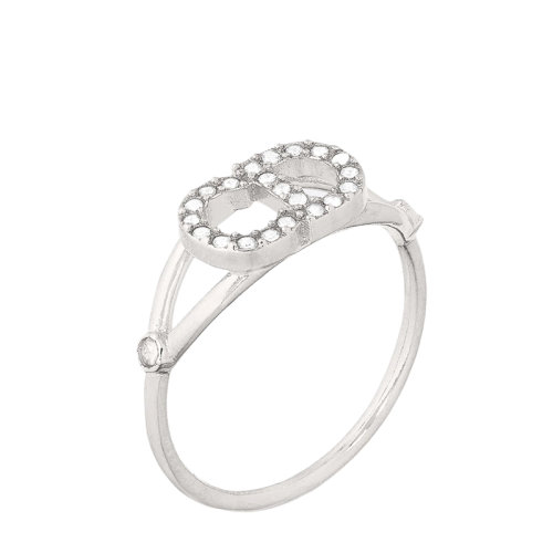 DIOR/迪奧 CLAIR D LUNE系列 女士銀色飾面金屬CD白色仿水晶點綴戒指指環(huán)R1137CDLCY_D102