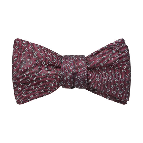 HERMES/愛馬仕 22年早春新款 Double Maillon系列 男士酒紅色/灰色真絲領(lǐng)結(jié)H849295T03