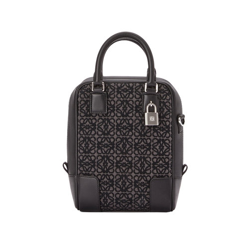 LOEWE/羅意威 22年新款 Amazona系列 男士煤灰/黑色提花小牛皮皮革手柄拉鏈開合肩背斜挎手提包B039L51X02-1268