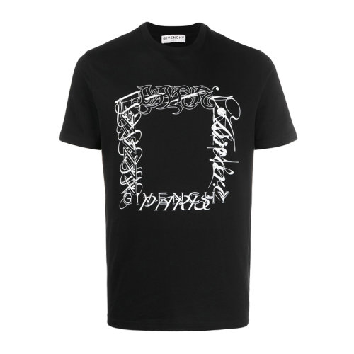 Givenchy/紀(jì)梵希 男士黑色棉質(zhì)經(jīng)典字母徽標(biāo)印花裝飾圓領(lǐng)短袖上衣T恤 BM70WP3002-001