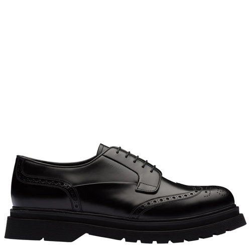 PRADA/普拉達(dá)  男士黑色亮色皮革系帶德比鞋2EE307_B4L_F0002
