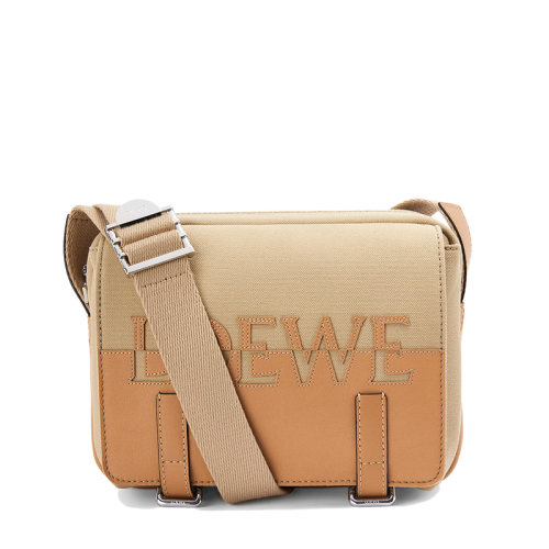 LOEWE/羅意威 22春夏新款Signature系列 男士XS款暖沙色/Creta色帆布配皮單肩斜挎郵差包0010651016
