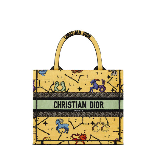 DIOR/迪奧 22新款Dior Book Tote系列 女士小號黃色多色織物動物生肖圖案印花刺繡徽標(biāo)刺印單肩手提托特包M1265ZRTY_M930