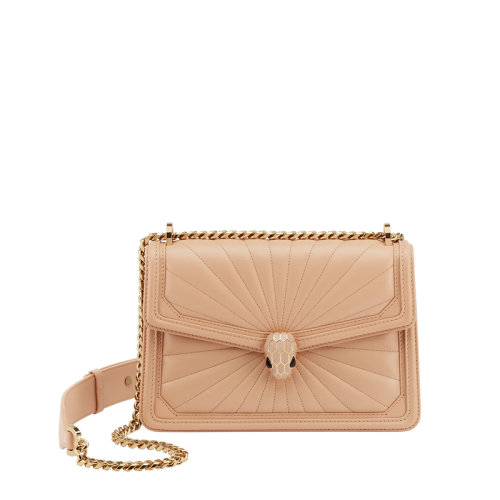 BVLGARI/寶格麗 22春夏新款SERPENTI DIAMOND系列 女士小號米色納帕絎縫皮革旭日圖鏡子袋蛇頭扣單肩斜挎包291507