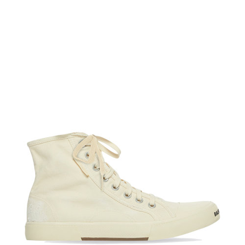 Balenciaga/巴黎世家 22年春夏新款 男士白色磨損棉質(zhì)材料高幫運(yùn)動(dòng)鞋帆布鞋688752W3RC49090