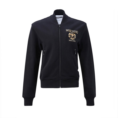 MOSCHINO/莫斯奇諾  女裝女士黑色時(shí)尚棉質(zhì)簡(jiǎn)約開(kāi)胸衛(wèi)衣外套夾克  A171455277555  GMH0022B