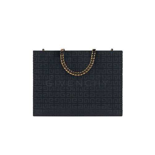 Givenchy/紀(jì)梵希 22新款 Cabas G系列 女士黑色刺繡帆布同色系字母標(biāo)志皮革編織提手金色飾面拆卸牛皮寬肩帶單肩手提包BB50QPB1LS-001