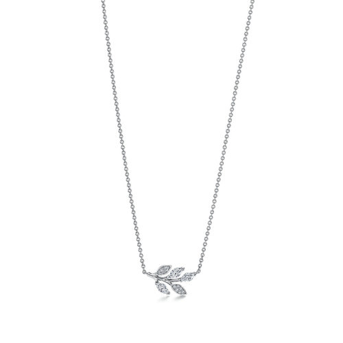 Tiffany & Co./蒂芙尼  TiffanyVictoria?系列 鉑金鑲嵌鉆石橄欖葉吊墜項鏈  66960811