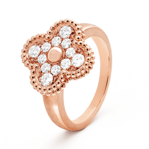 Van Cleef & Arpels/梵克雅寶  經(jīng)典Sweet Alhambra? 系列 18K金玫瑰金鑲鉆四葉草戒指  VCARP2R400