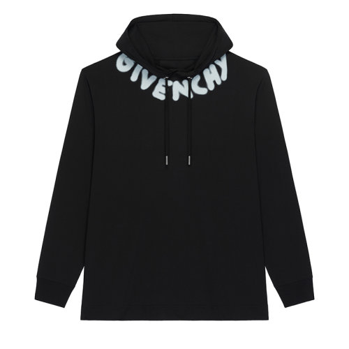 Givenchy/紀梵希 22年春夏新款 Chito聯(lián)名系列 男士黑色純棉超大版型LOGO印花長袖連帽衫T恤BM719P3Y6B-001