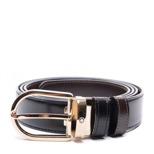 MontBlanc/萬寶龍 男士經典系列雙面鍍金馬蹄形針式皮帶腰帶 可裁剪 111714