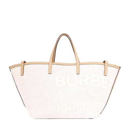 BURBERRY/博柏利BeachTote–迷你Horseferry印花棉,亞麻混紡帆布沙灘托特包 亞麻 80431041
