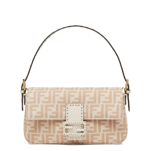 FENDI/芬迪  BAGUETTE 1997系列 女士中號(hào)米色FF圖案羊毛材質(zhì)手提單肩法棍包8BR792AH9EF1FEM
