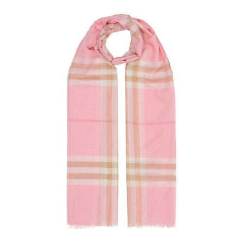 BURBERRY/博柏利 男女同款中性粉紅色羊毛桑蠶絲混紡經(jīng)典復(fù)古格紋末端流蘇圍巾圍脖 8024520