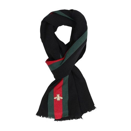 GUCCI/古馳  男士黑色羊毛條紋小蜜蜂圍巾圍脖 475513-4G487-1066