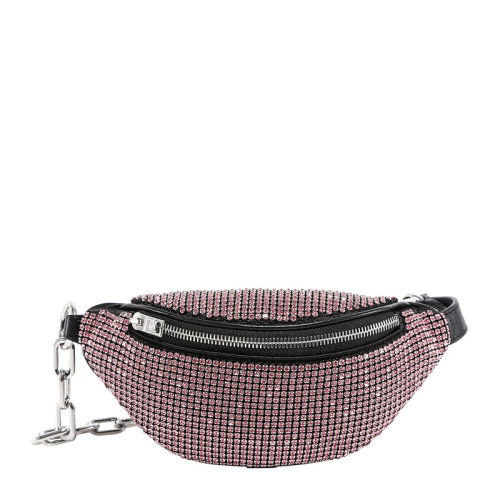 ALEXANDER WANG/亞歷山大·王 女士粉色水鉆配牛皮內(nèi)側(cè)徽標時尚拉鏈單肩包斜挎包腰包胸包女包 20121F13M-671