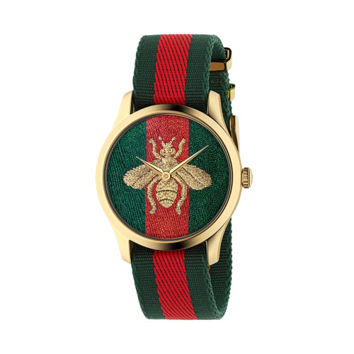 GUCCI/古馳 G-Timeless系列 女士尼龍表盤黃金PVD表殼腕表38毫米632180I86P08494
